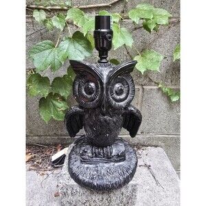 Black Owl Resin Table Lamp 14" Tall 7.5" Diameter Base